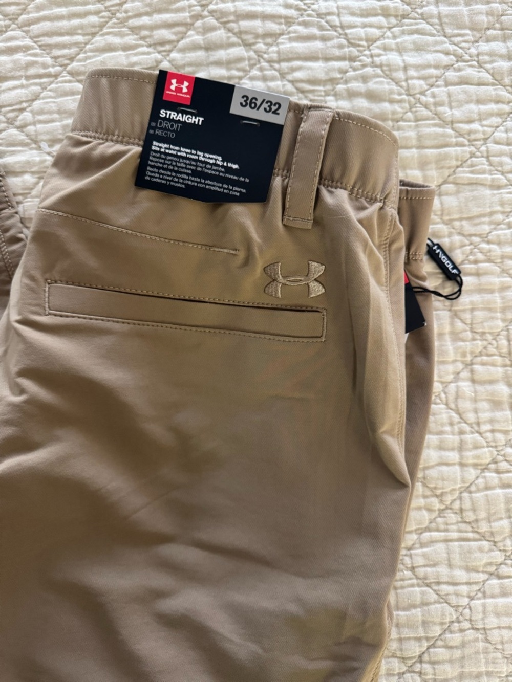 Under Armour Men's Khaki Golf Pants, straight leg, 36x32, NWT